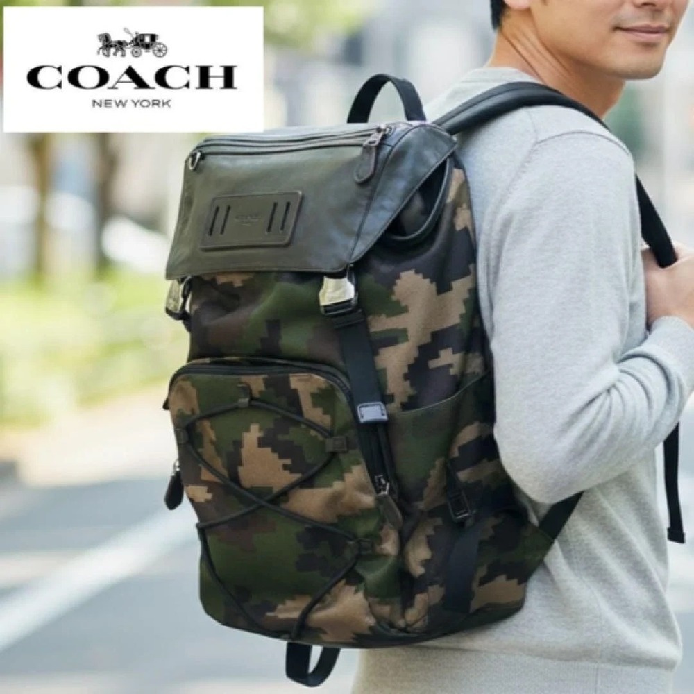 Coach Terrain Backpack Pixelated Green Camo Print Nylon & Leather F68985 RARE